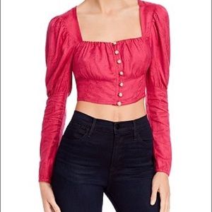 Revolve Pink Puffed Sleeve Corset Top NWOT